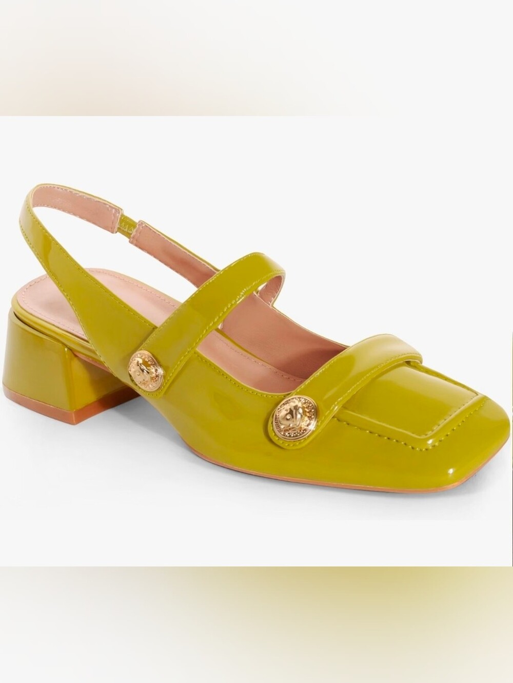 Vegan Patent Leather Mary Jane Slingback Box Heel W/Gold MDetails Sz 8.5